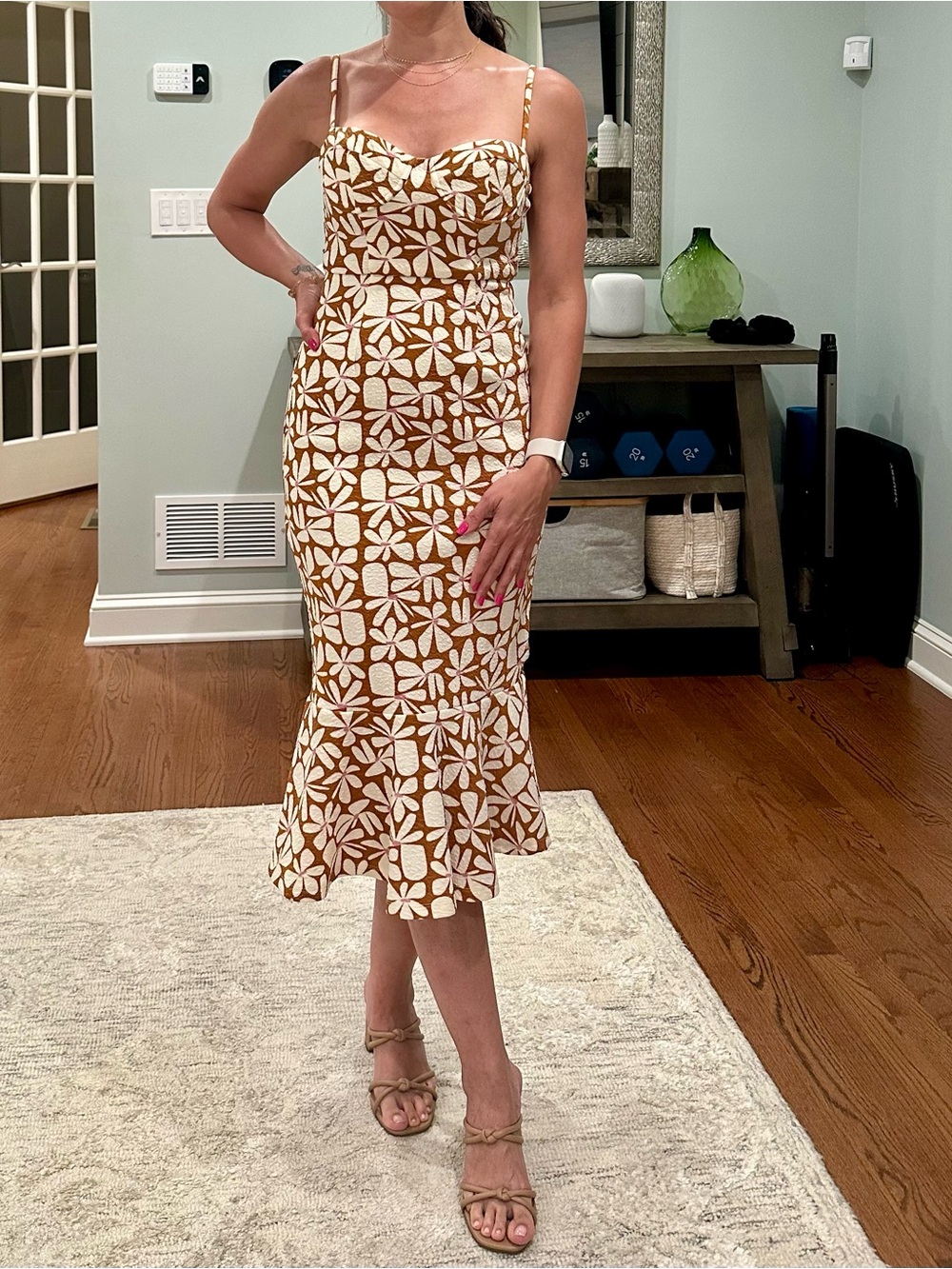 Anthropologie Hutch Brown and White Floral Midi Dress - Picture 6 of 6